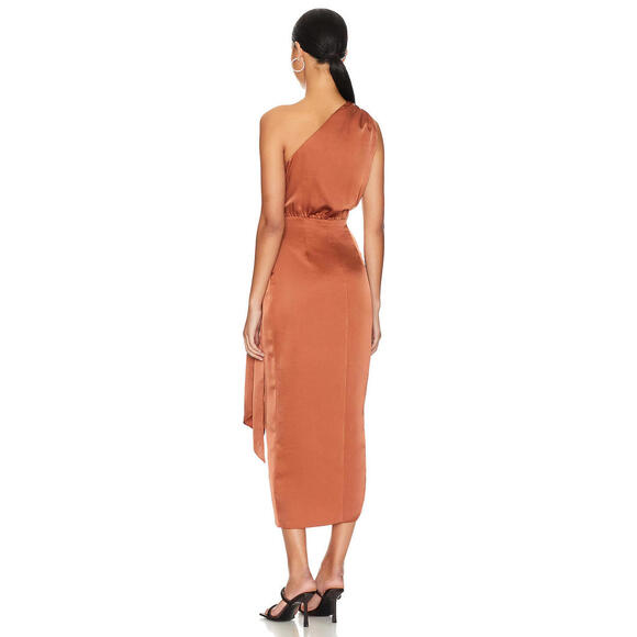 MISHA Brooks Satin Midi Dress one shoulder Copper size XS New $378 msrp - Picture 4 of 8